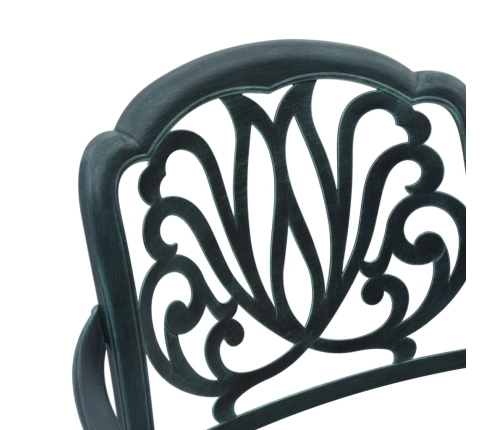 Mesa y sillas de bistró 3 piezas aluminio fundido verde