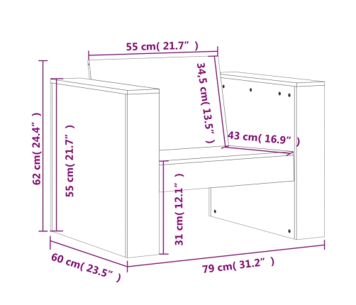 Sofá de jardín madera maciza de pino 79x60x62 cm