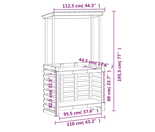 Mesa de bar de jardín con techo madera maciza 112,5x57x195,5 cm