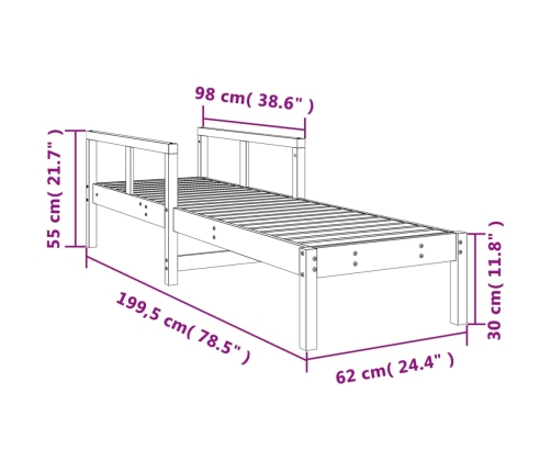 vidaXL Tumbona de madera maciza de pino 199,5x62x55 cm