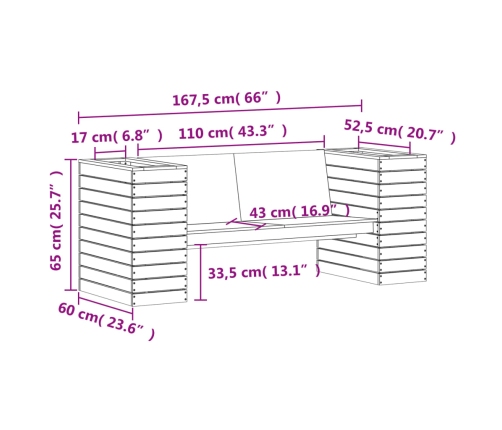 Banco con jardineras madera maciza de pino 167,5x60x65 cm