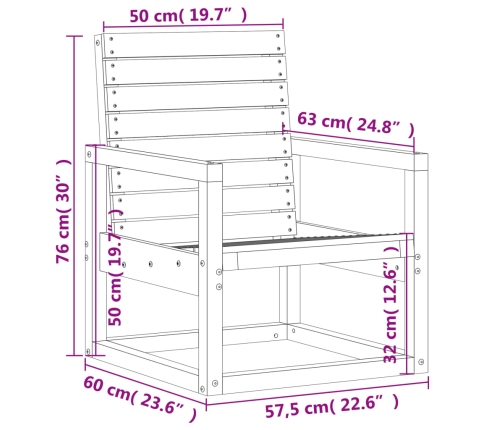 Silla de jardín madera maciza de pino 57,5x63x76 cm