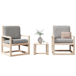 Juego de muebles de jardín 3 piezas madera maciza de pino