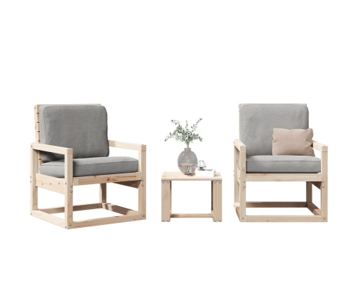 Juego de muebles de jardín 3 piezas madera maciza de pino