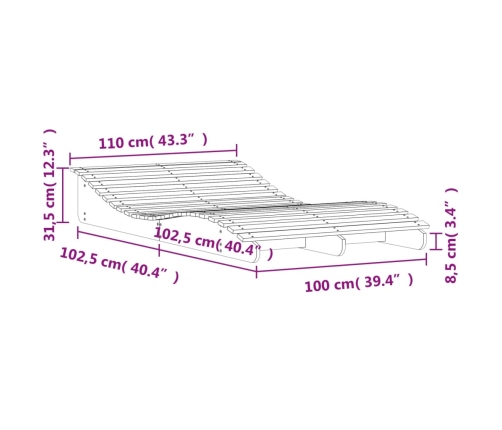 Tumbona de madera maciza de pino 205x110x31,5 cm