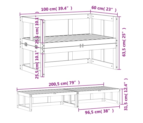 vidaXL Banco sofá de jardín extensible madera de pino impregnada