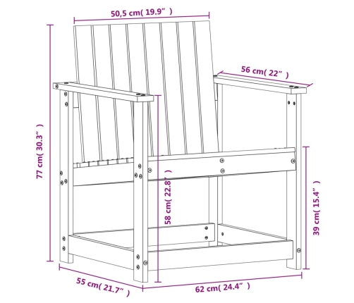 Silla de jardín madera maciza de pino 62x56x77 cm