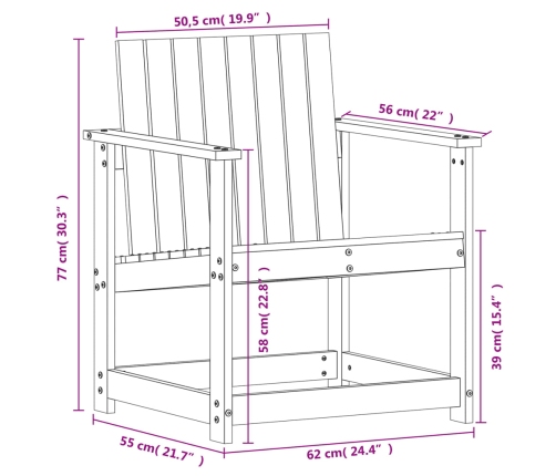 Silla de jardín madera maciza de pino blanco 62x56x77 cm