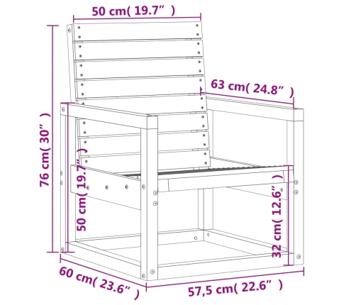 Silla de jardín madera maciza de pino marrón cera 57,5x63x76 cm