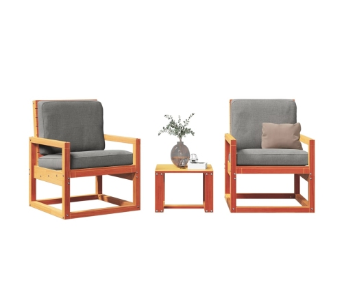 Juego de muebles jardín 3 pzas madera maciza pino marrón cera