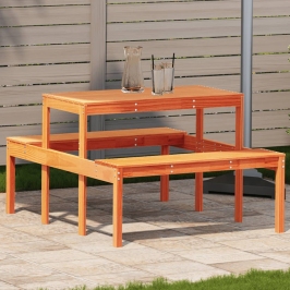 Mesa de pícnic madera maciza de pino marrón cera 110x134x75 cm