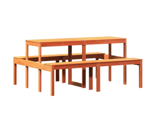 Mesa de pícnic madera maciza de pino marrón cera 160x134x75 cm