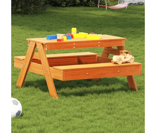 Mesa de pícnic para niños madera pino marrón cera 88x97x52 cm