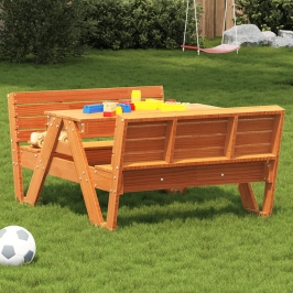 Mesa de pícnic para niños madera pino marrón cera 88x122x58 cm