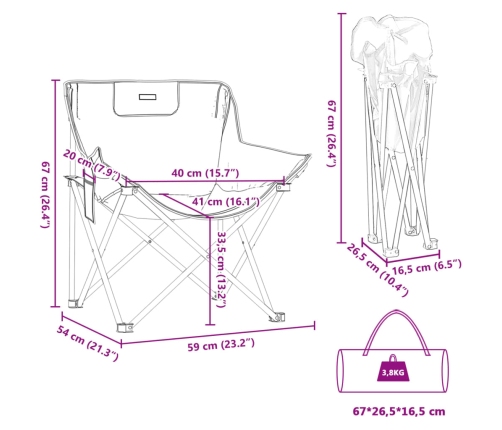 vidaXL Sillas de camping con bolsillo plegables 2 unidades gris