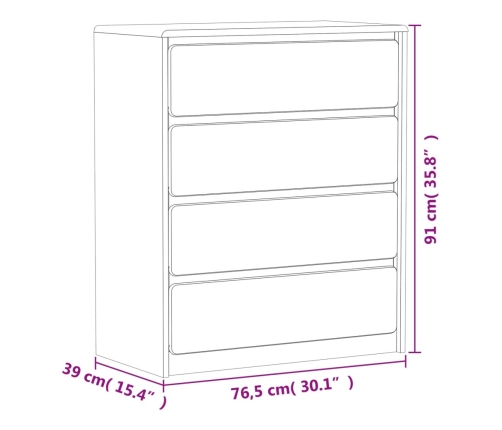 Cajonera SAUDA madera maciza de pino color roble 76,5x39x91 cm