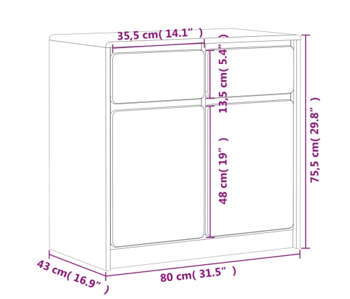 Aparador SAUDA madera maciza pino roble 80x43x75,5 cm