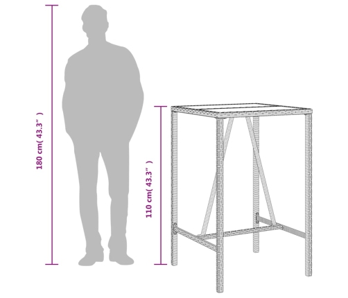 Mesa de bar de exterior ratán sintético marrón 70x70x110 cm