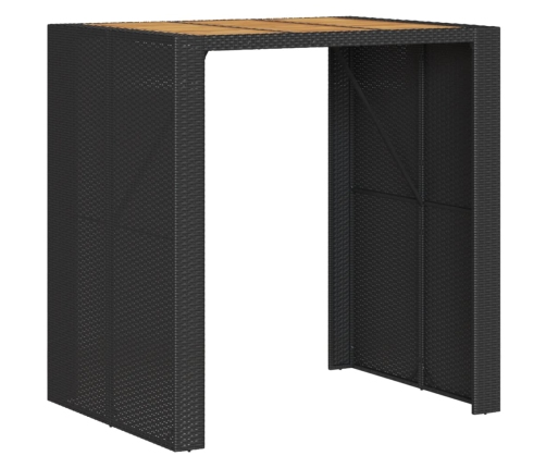 Mesa alta jardín superficie madera ratán PE negro 105x80x110 cm