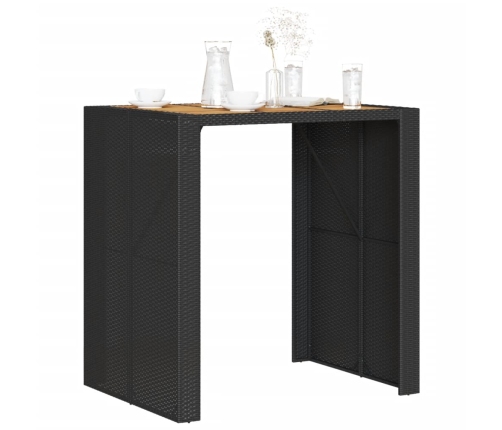 Mesa alta jardín superficie madera ratán PE negro 105x80x110 cm