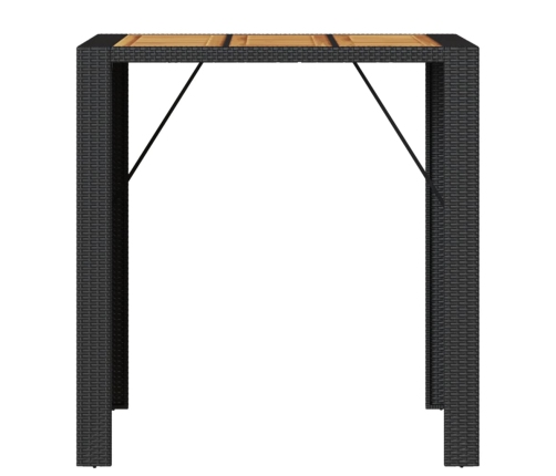 Mesa alta jardín superficie madera ratán PE negro 105x80x110 cm