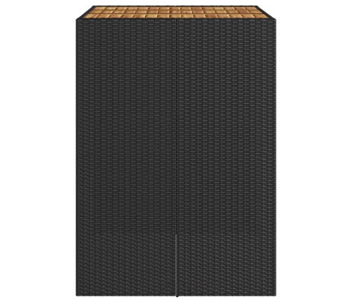 Mesa alta jardín superficie madera ratán PE negro 105x80x110 cm