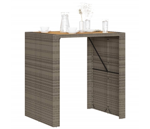 Mesa alta jardín superficie madera ratán PE gris 105x80x110 cm