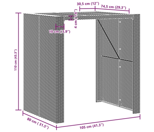Mesa alta jardín superficie madera ratán PE gris 105x80x110 cm