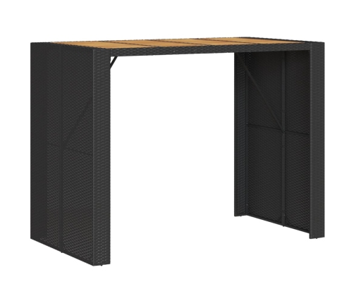 Mesa alta jardín superficie madera ratán PE negro 145x80x110 cm