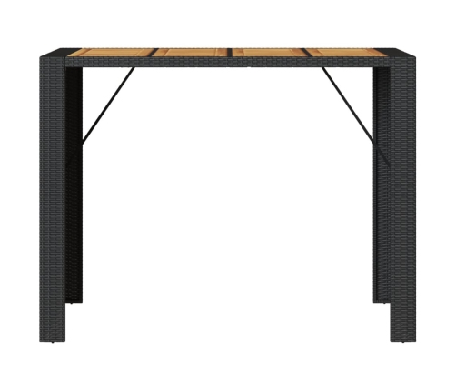 Mesa alta jardín superficie madera ratán PE negro 145x80x110 cm