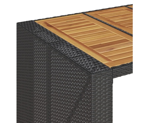 Mesa alta jardín superficie madera ratán PE negro 145x80x110 cm