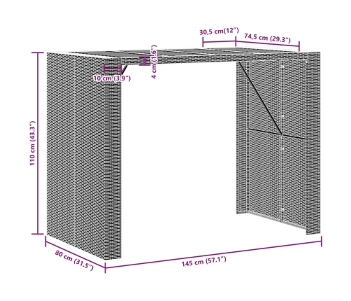 vidaXL Mesa de jardín superficie de madera ratán PE negro 145x80x110cm