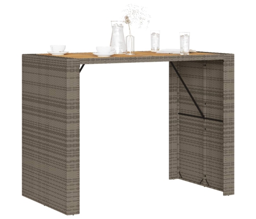 Mesa alta jardín superficie madera ratán PE gris 145x80x110 cm