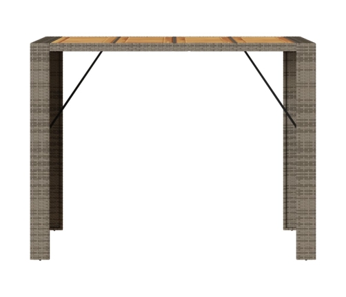 Mesa alta jardín superficie madera ratán PE gris 145x80x110 cm