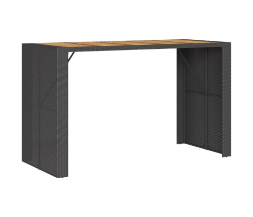 Mesa alta jardín superficie madera ratán PE negro 185x80x110 cm