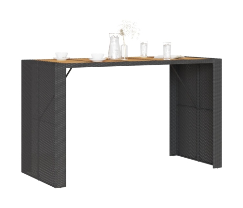 Mesa alta jardín superficie madera ratán PE negro 185x80x110 cm