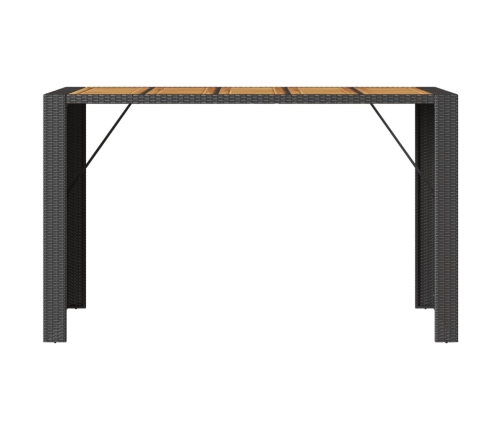 Mesa alta jardín superficie madera ratán PE negro 185x80x110 cm