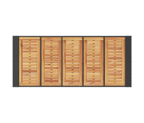 Mesa de jardín superficie de madera ratán PE negro 185x80x110cm