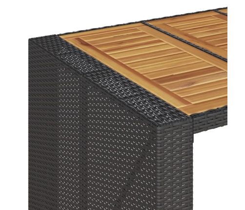 Mesa alta jardín superficie madera ratán PE negro 185x80x110 cm