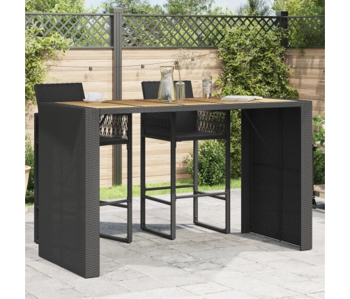 Mesa de jardín superficie de madera ratán PE negro 185x80x110cm