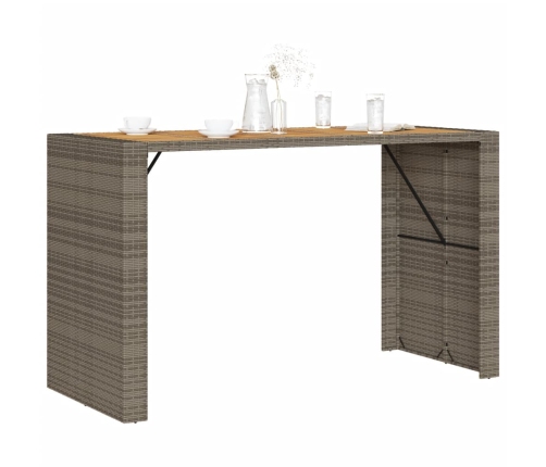 Mesa alta jardín superficie madera ratán PE gris 185x80x110 cm