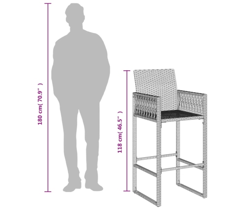 vidaXL Taburetes altos de jardín 2 unidades ratán sintético negro