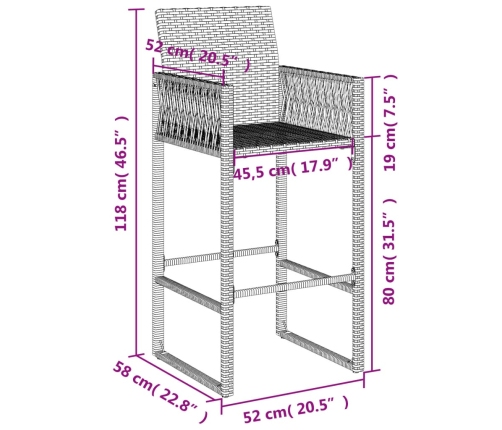 vidaXL Taburetes altos de jardín 2 unidades ratán sintético negro
