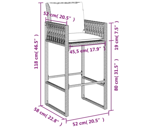 Taburetes de cocina con cojines 2 uds ratán sintético gris