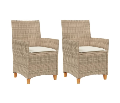 Sillas de jardín con cojín 2 uds ratán PE beige y madera acacia