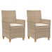 Sillas de jardín con cojín 2 uds ratán PE beige y madera acacia