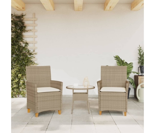 Sillas de jardín con cojín 2 uds ratán PE beige y madera acacia