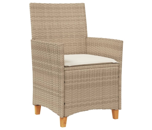 Sillas de jardín con cojín 2 uds ratán PE beige y madera acacia