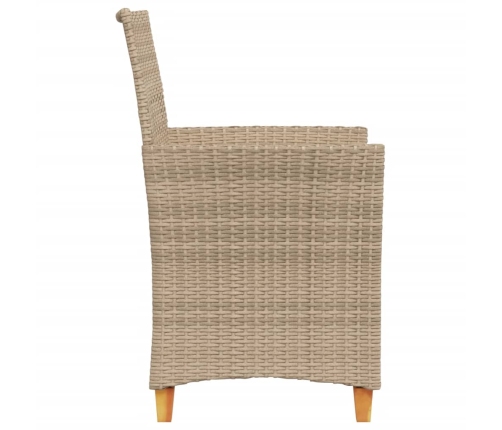 Sillas de jardín con cojín 2 uds ratán PE beige y madera acacia