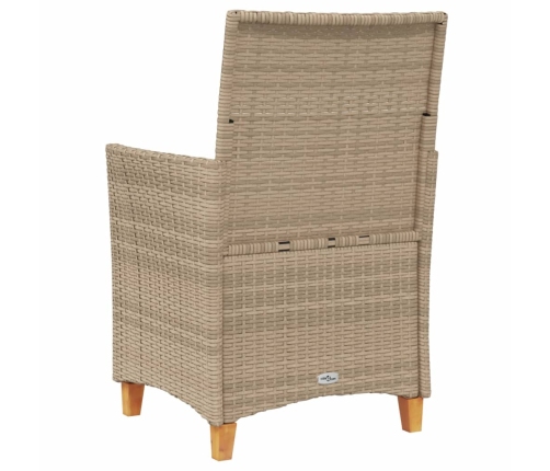 Sillas de jardín con cojín 2 uds ratán PE beige y madera acacia